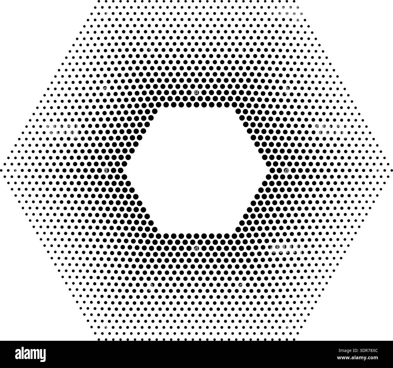 Hexagonal shape with 18 concentric dotted lines where inner lines are thicker than outer lines without a gradient Stock Vector