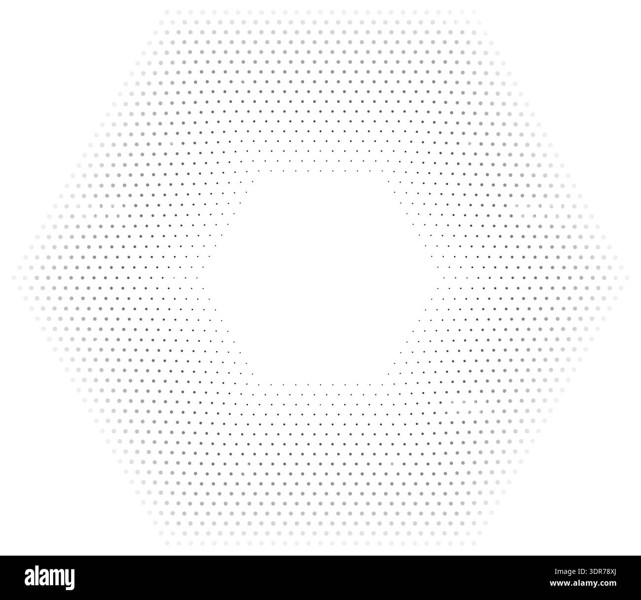 Hexagonal shape with 18 concentric dotted lines featuring thinner inner lines and thicker outer lines with a gradient from center to edge Stock Vector