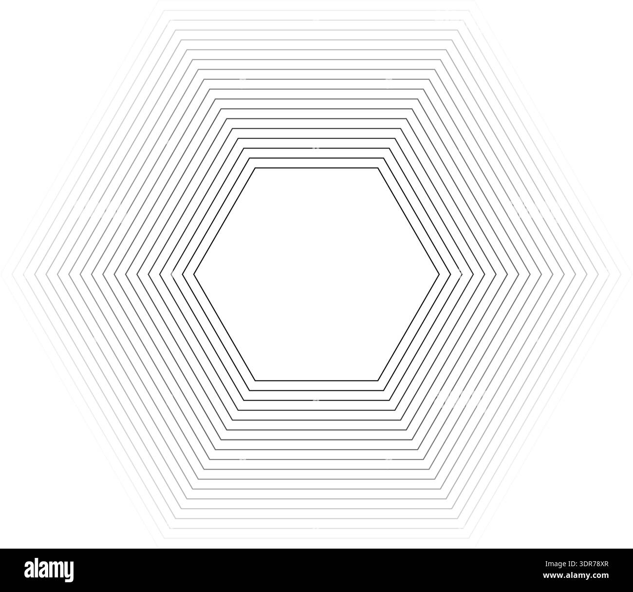 Hexagonal shape with 18 concentric continuous lines all equal in thickness featuring a gradient Stock Vector
