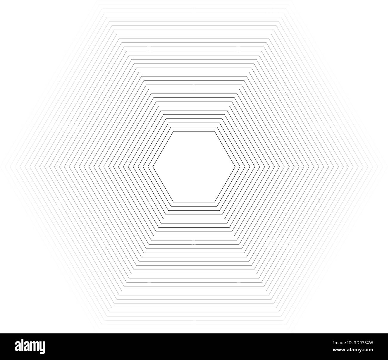 Hexagonal shape with 32 concentric continuous lines of equal thickness featuring a gradient Stock Vector
