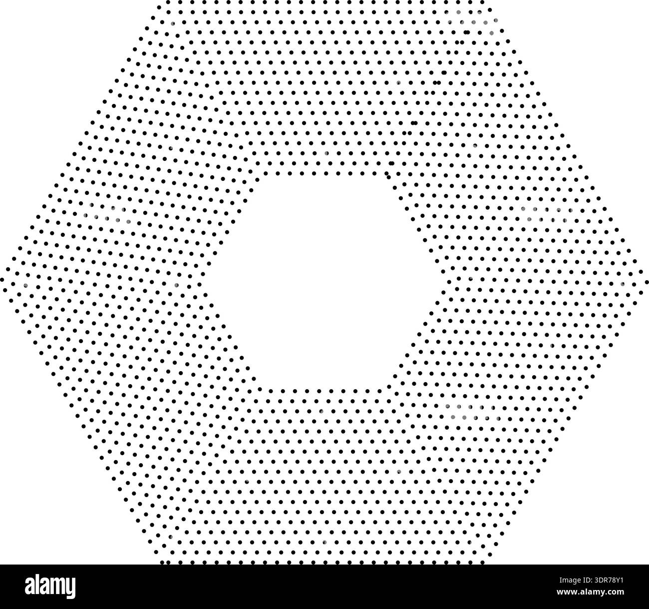 Hexagonal shape with 18 concentric dotted lines all of the same thickness without gradient Stock Vector