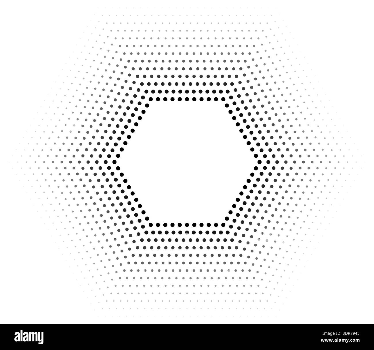 Hexagonal shape composed of 18 concentric dotted lines with thicker inner lines and thinner outer lines featuring a gradient from inside out Stock Vector