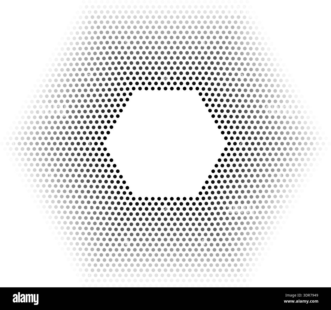 Hexagonal shape with 18 concentric dotted lines all thick with gradient from inner to outer edges Stock Vector