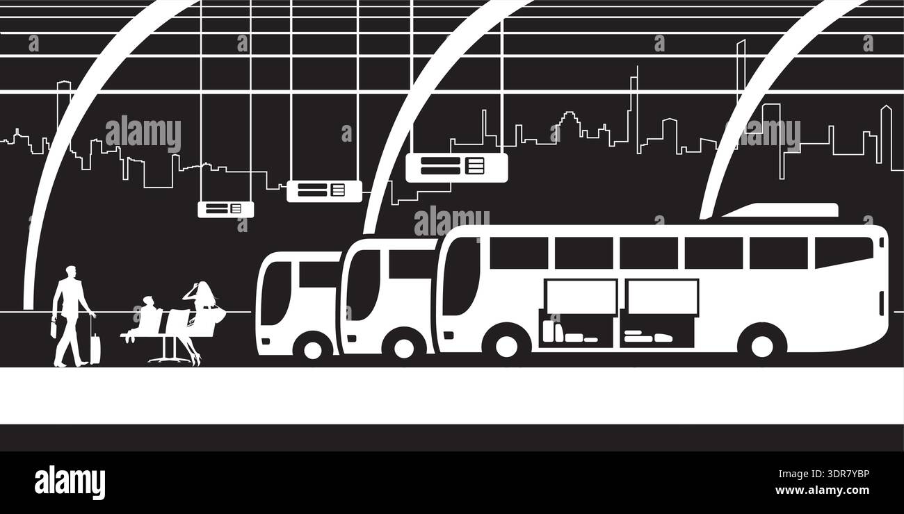 Passengers  on platform at bus station station - vector illustration Stock Vector