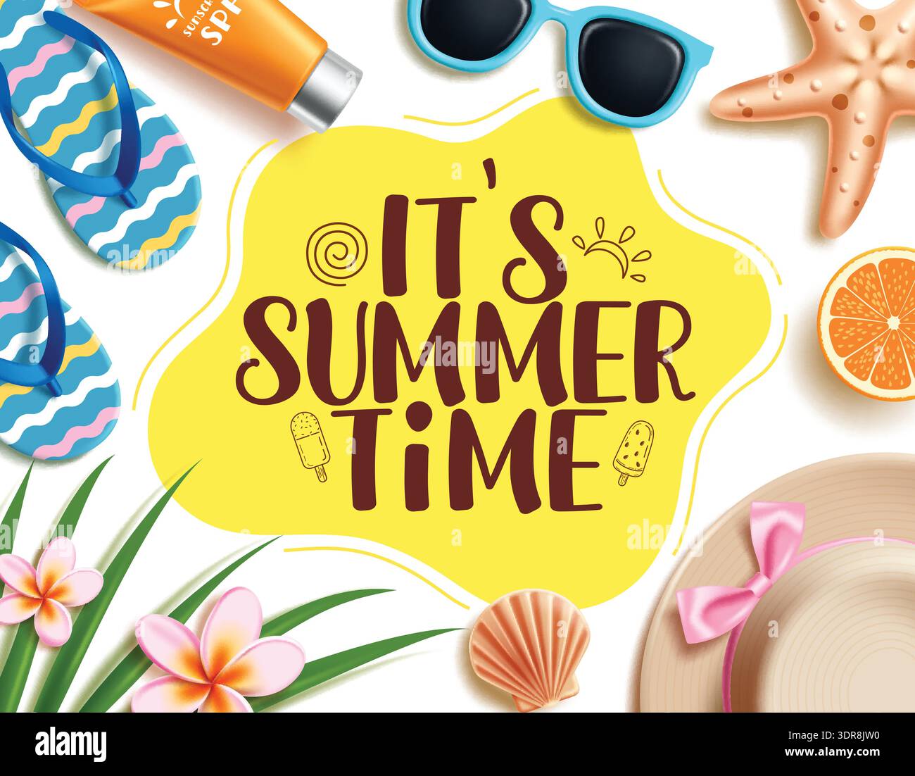 It's Summer Time greeting text clipart template. Summer Time