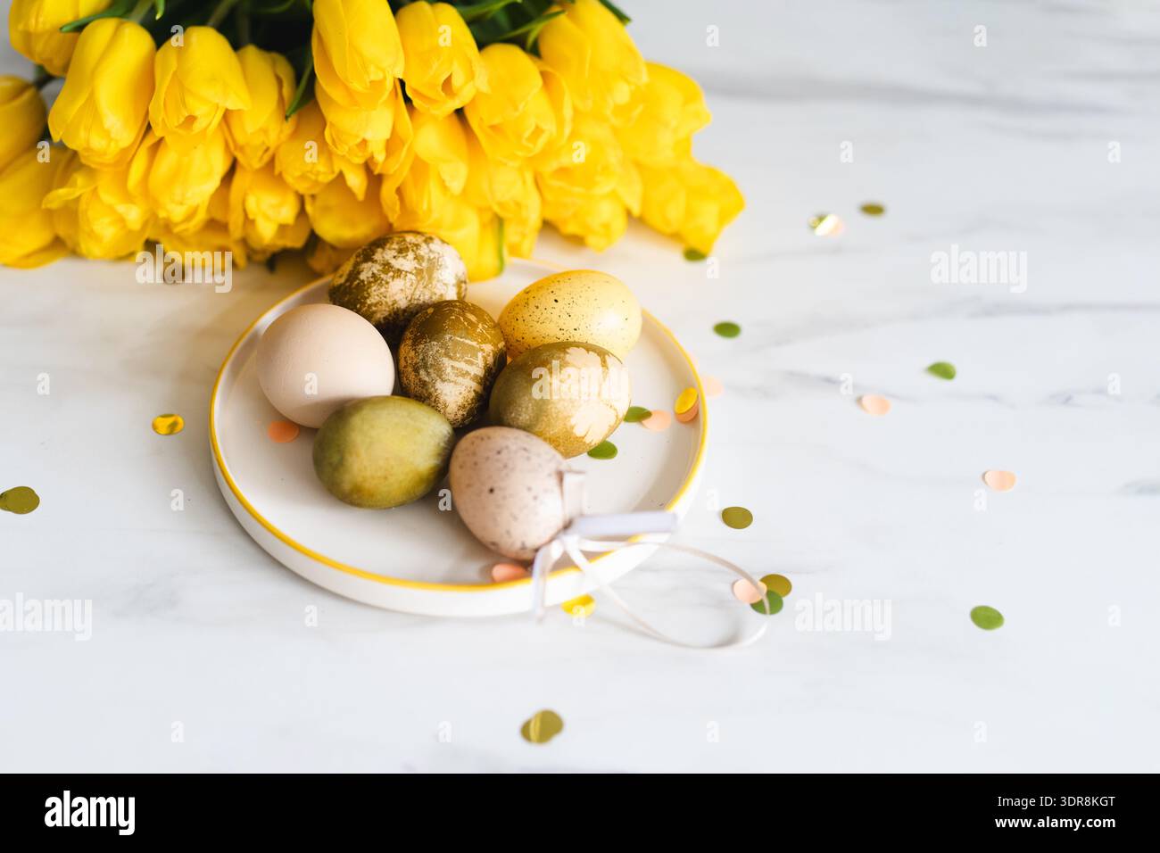 Minimalist Easter eggs dyed with natural colors. Happy Easter Day Stock Photo