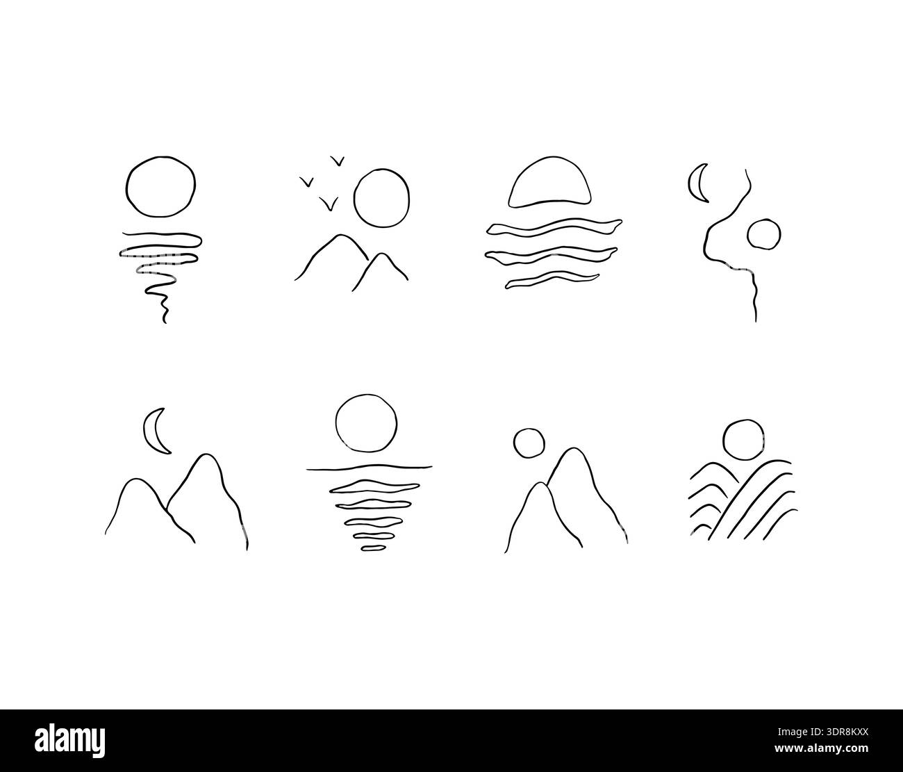 Japanese hand drawn landscape art drawing Stock Vector