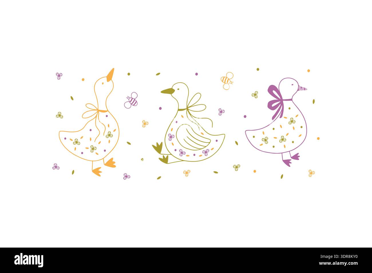 Hand drawn doodle spring goose set. Stock Vector
