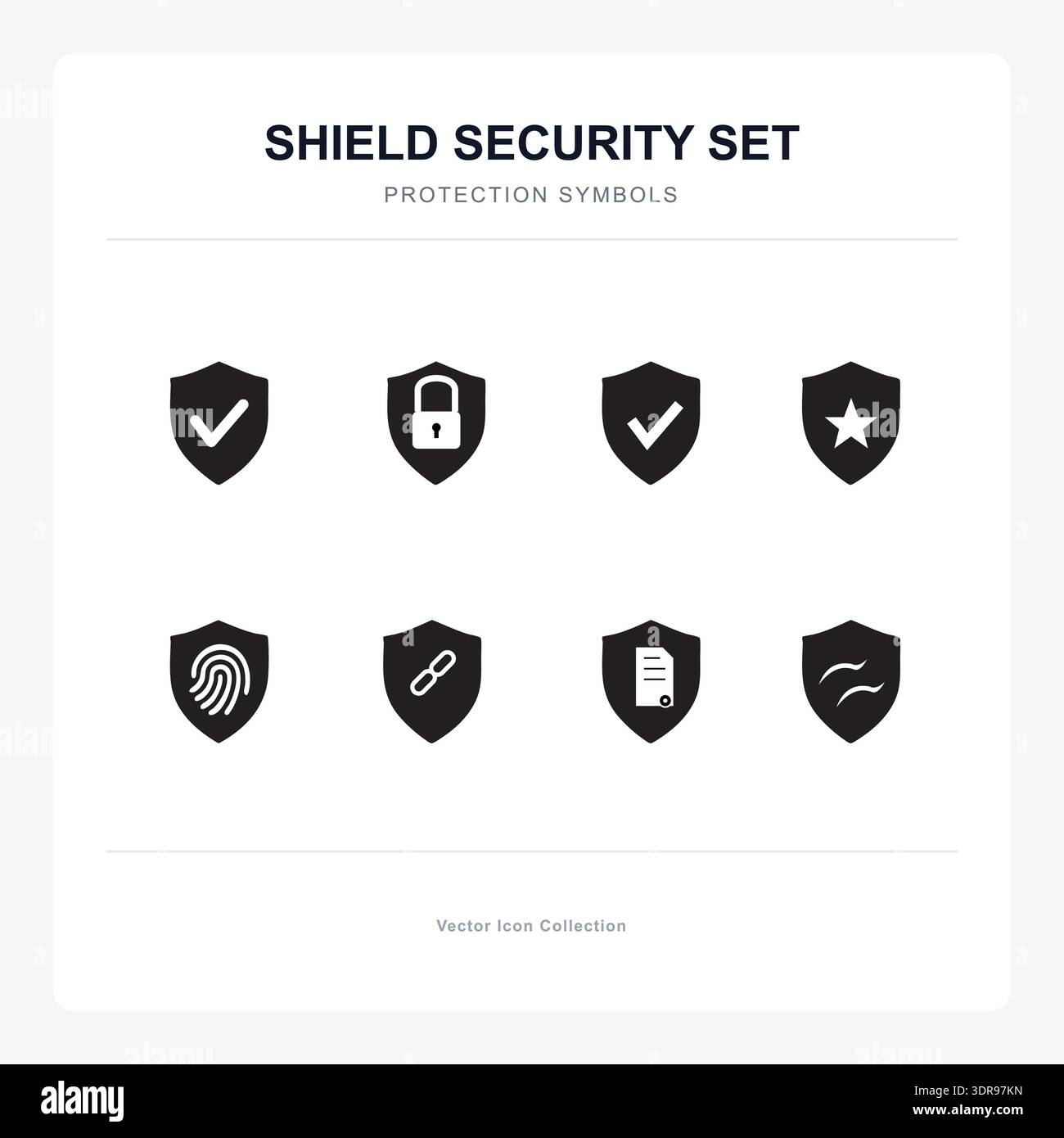 Minimalist Black Solid Security Icons for Cybersecurity, Privacy, and Data Protection Stock Vector