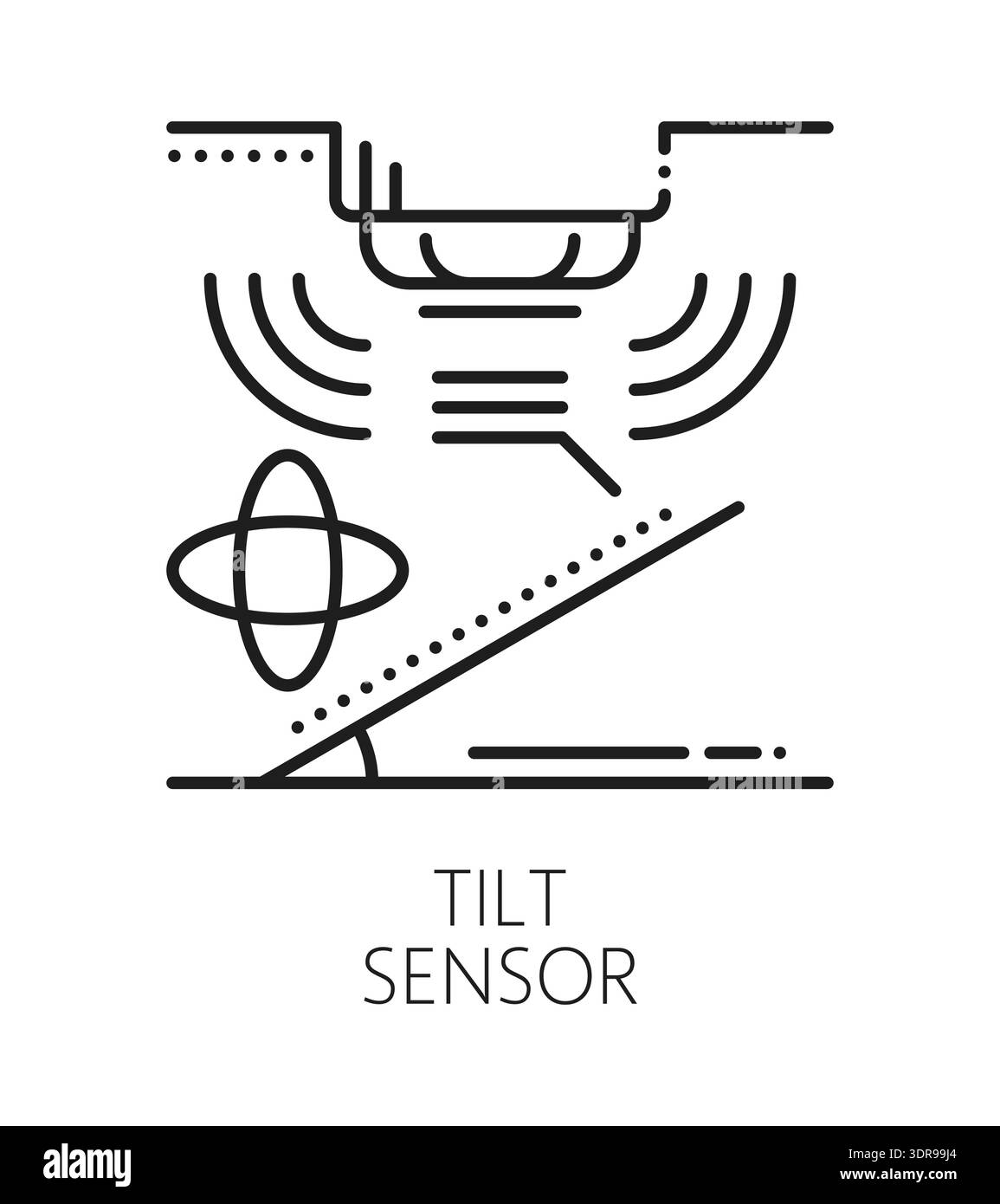 Tilt detection alarm sensor line icon. Smart home safety alarm lineart ...