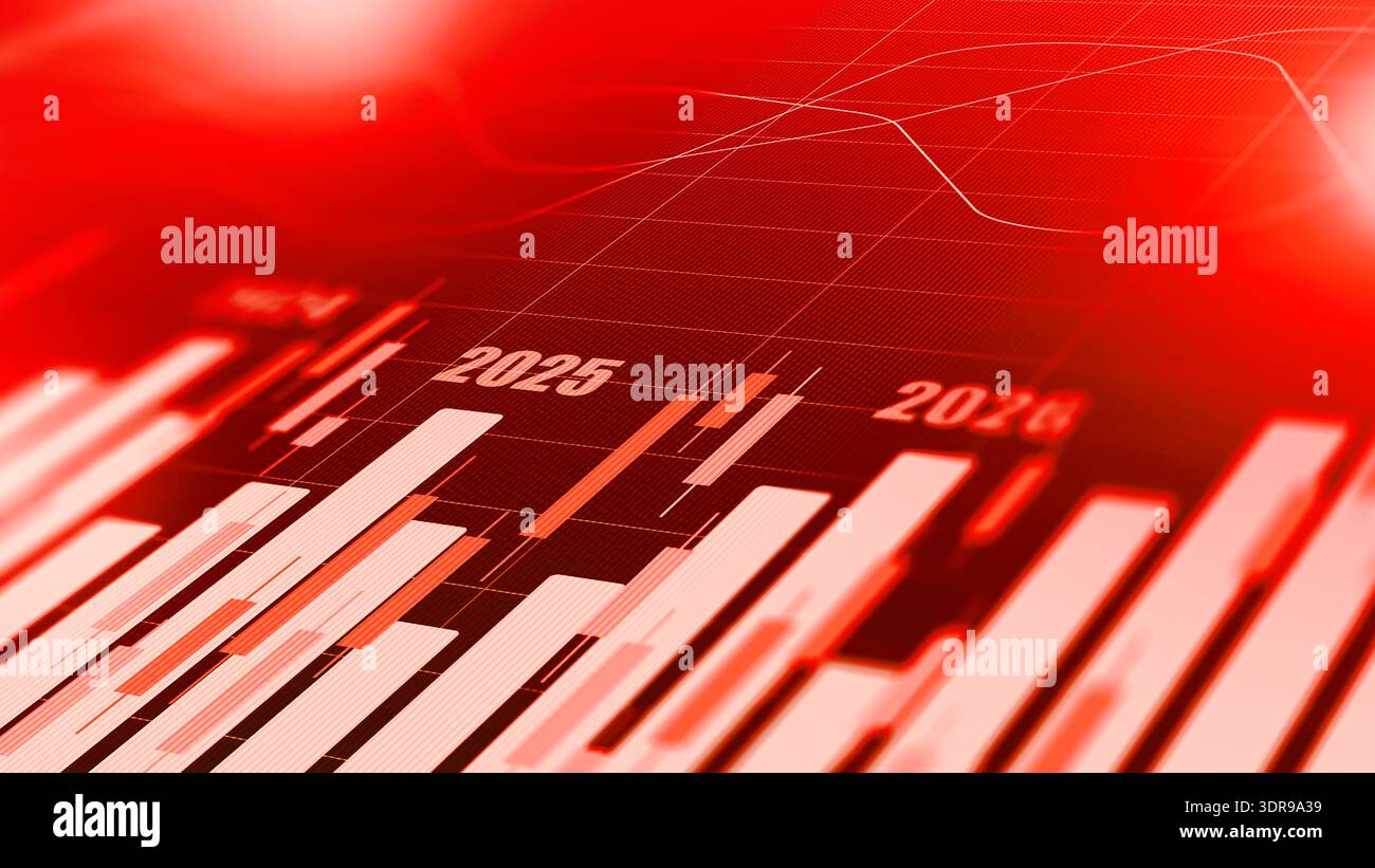 Data visualization shows trends and projections for years 2025 and 2026 Stock Photo