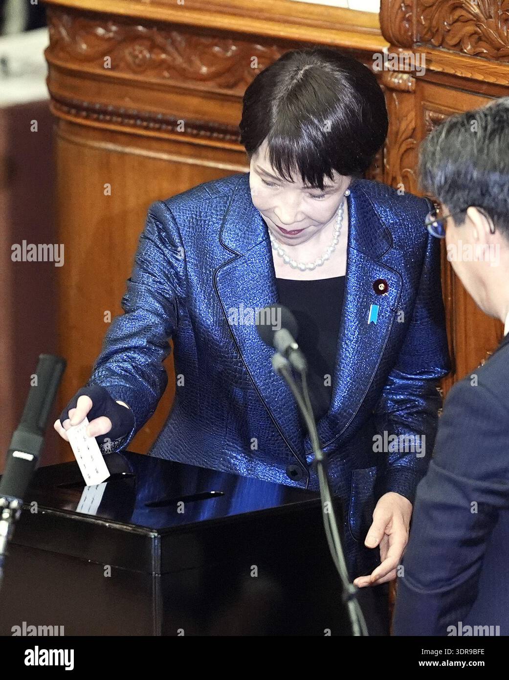 Japanese Prime Minister Sanae Takaichi casts her vote during a lower ...