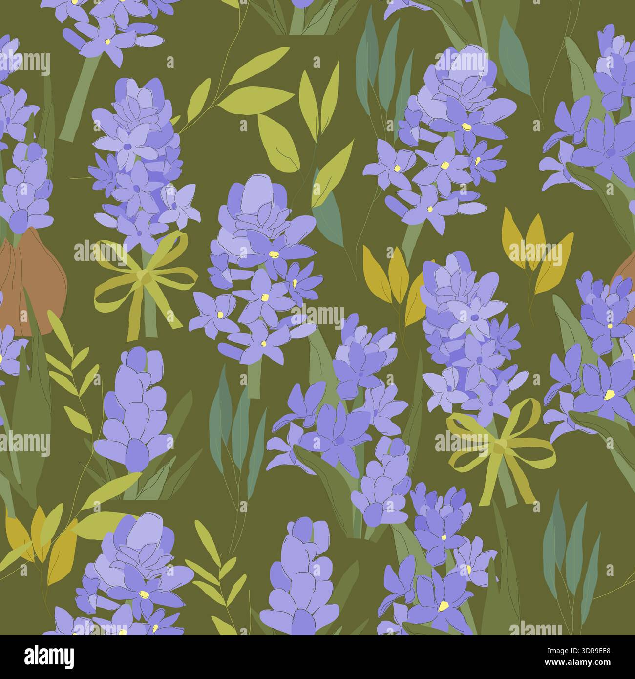 Seamless Pattern with Fresh Spring Flowers Om Green Backgrounds Stock Vector