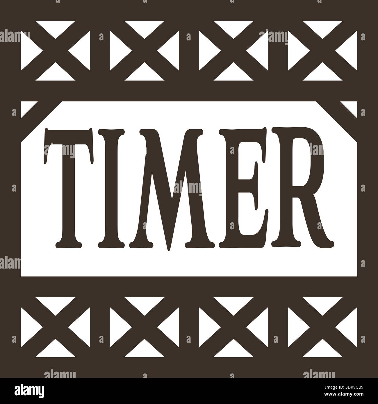 White panel with timer text in a bold serif style surrounded by an x pattern border Stock Vector