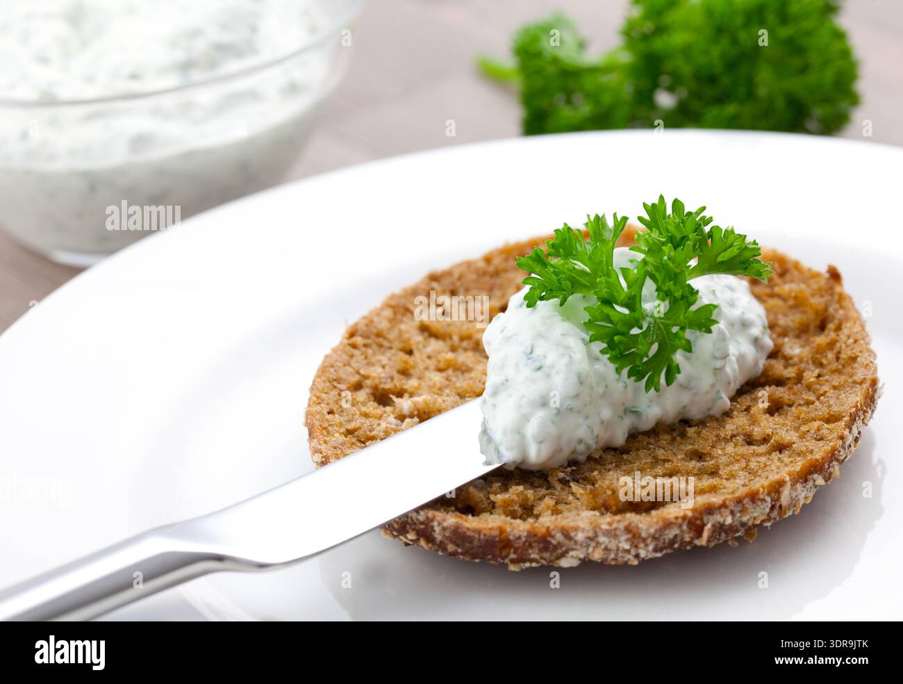 Quark und Broetchen /  curd and bap Stock Photo