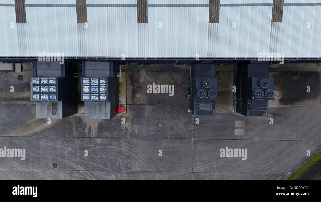 Aerial view of the Node4 Data Centre's rooftop infrastructure with its ...