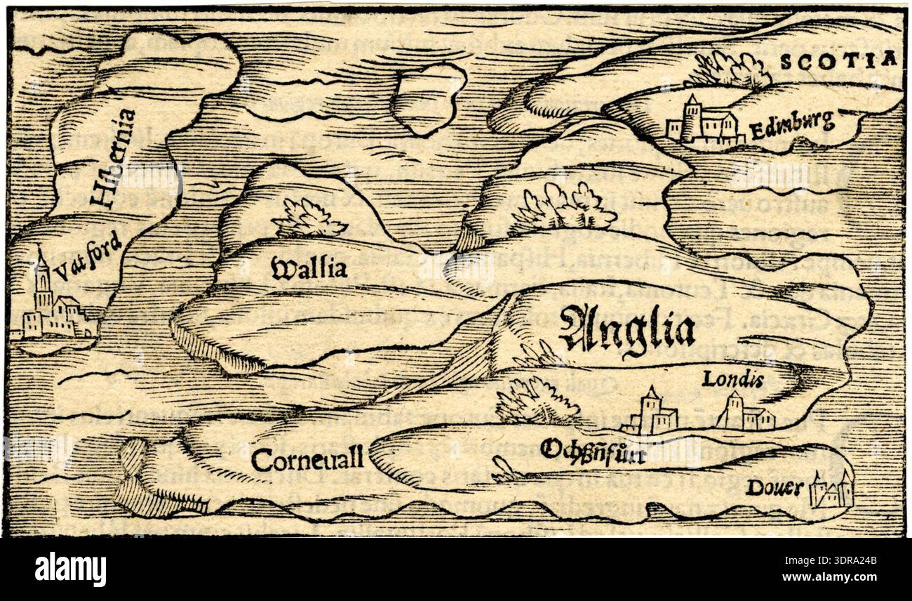 This woodcut map, produced between 1544 and 1552 by an anonymous artist ...