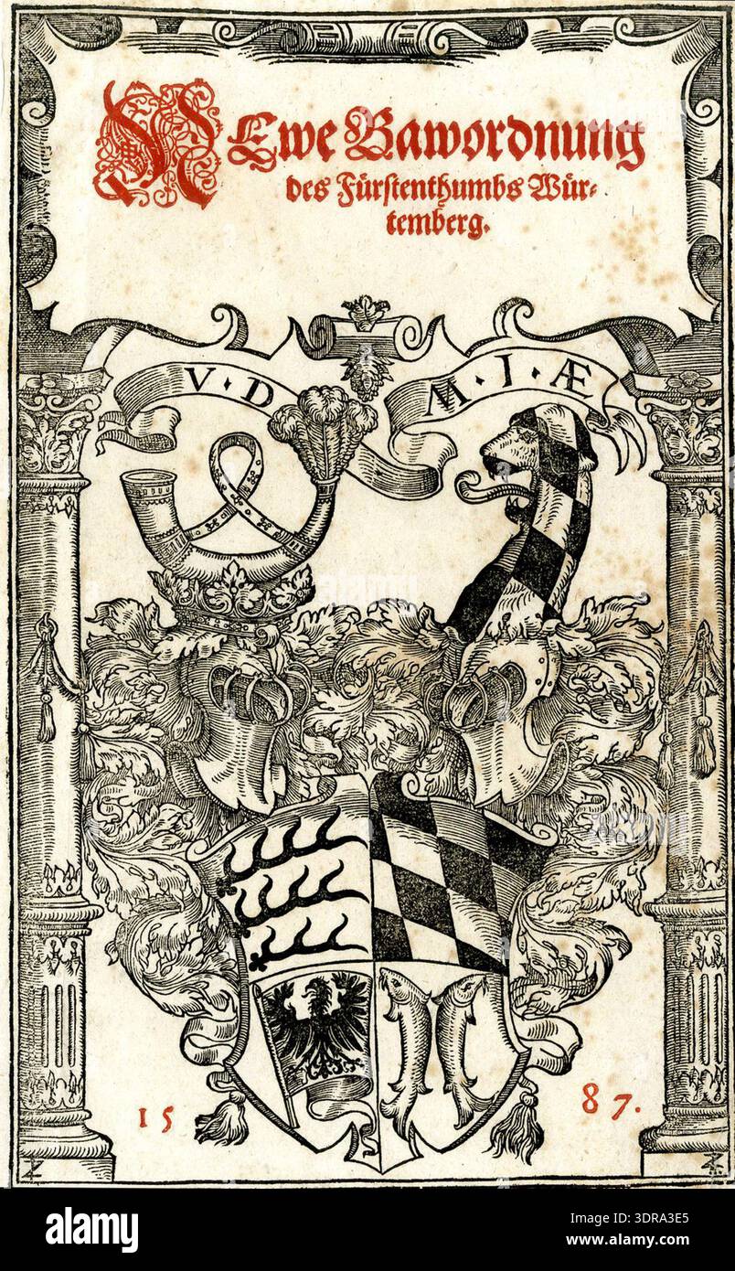 This 1587 woodcut and red letterpress title-page by Jacob Züberlein ...