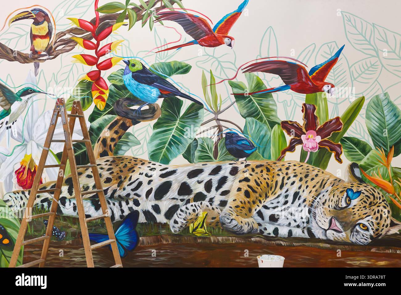 Brazilian exotic wildlife fauna painted on a wall. Graffiti art Stock Photo