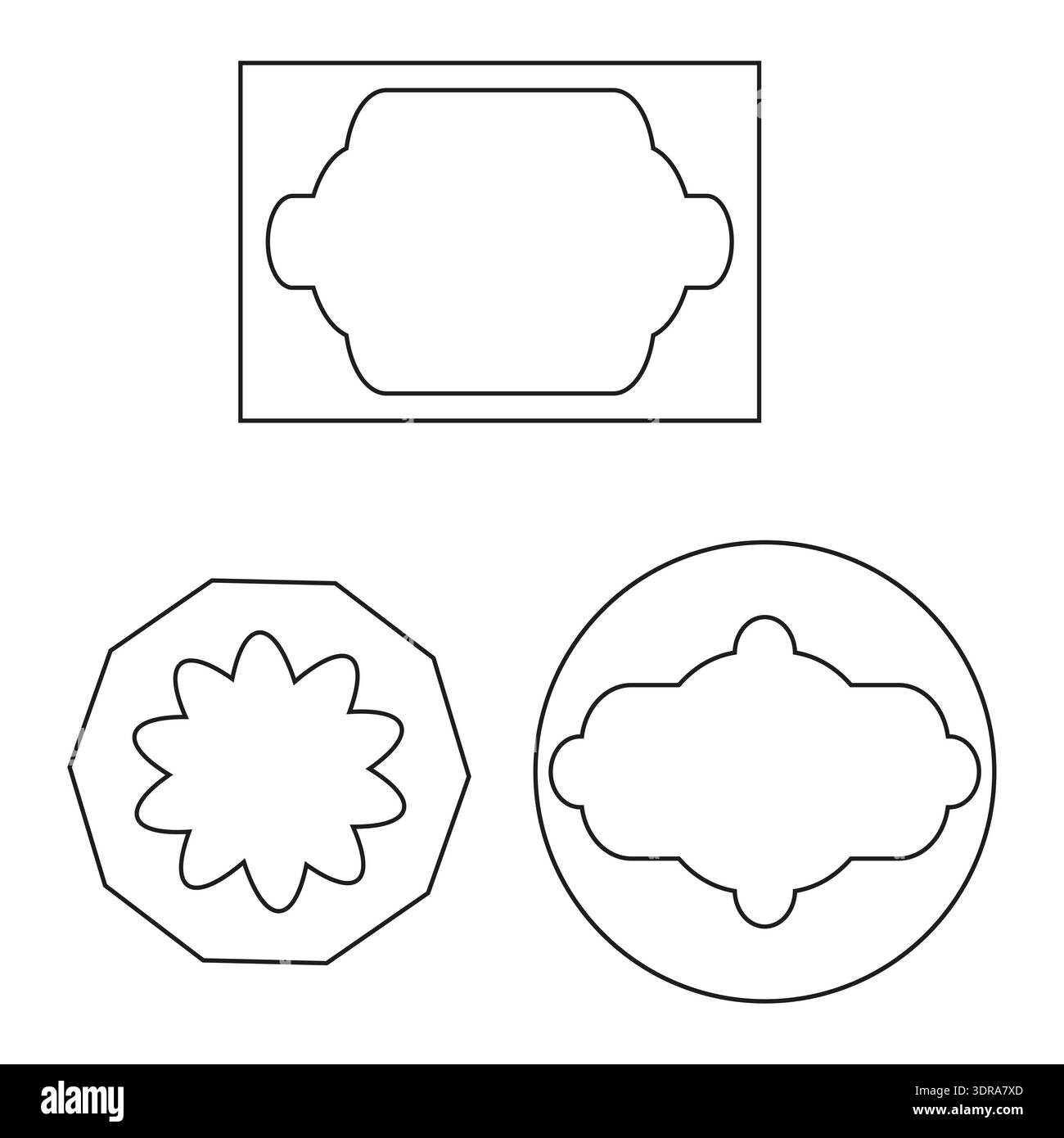 Decorative line frames. Geometric shapes Vector set. Vintage label borders. Simple black contours. Stock Vector