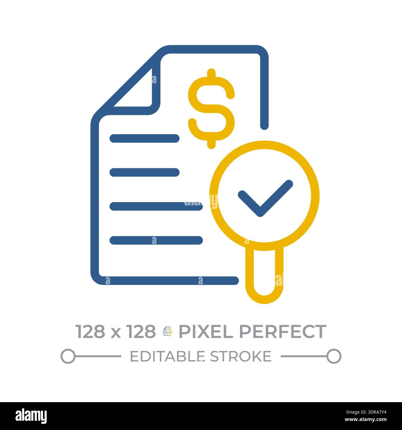 Financial audit pixel perfect two color line icon Stock Vector