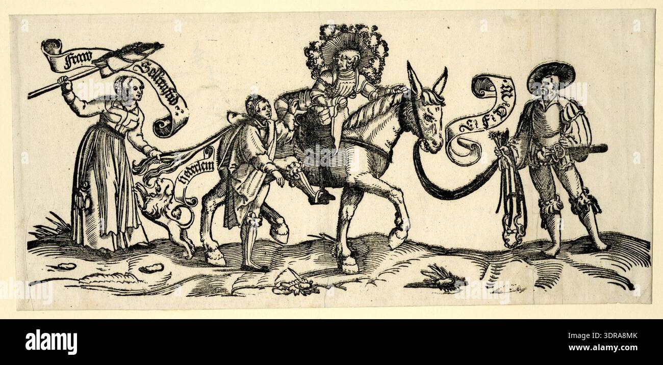 Commoner Humor This circa 1535 woodcut, 'Fraw Seltenfrid', depicts a female figure ...