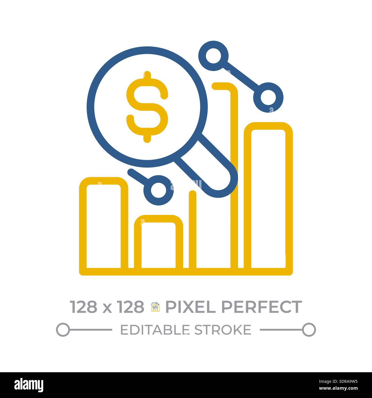 Analysis money pixel perfect two color line icon Stock Vector