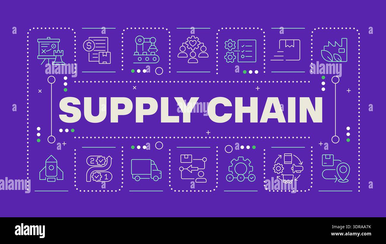 Supply chain purple word concept Stock Vector