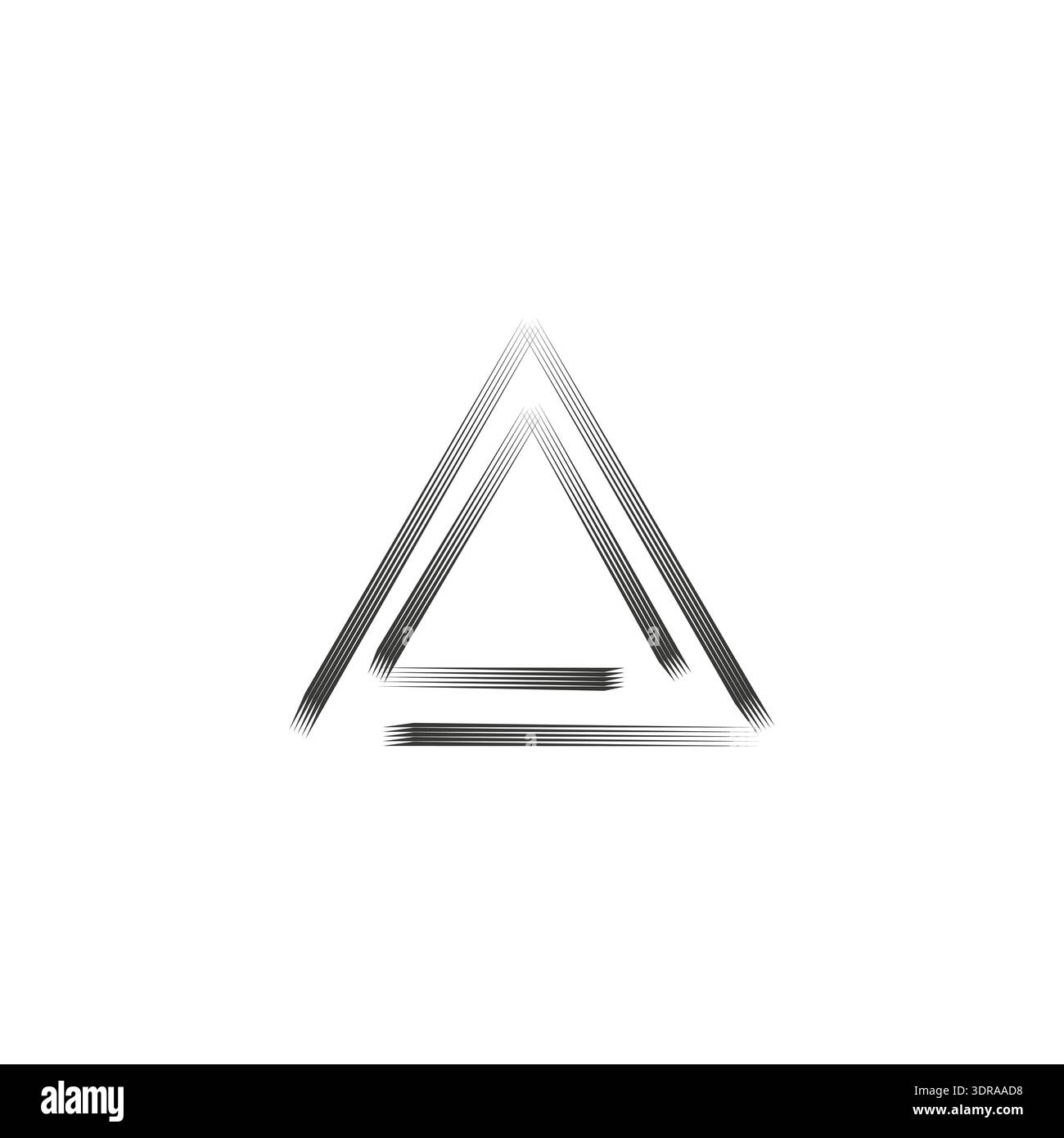 Triangle shape outline. Multiple brush strokes. Vector geometric figure. Simple artistic effect. Stock Vector