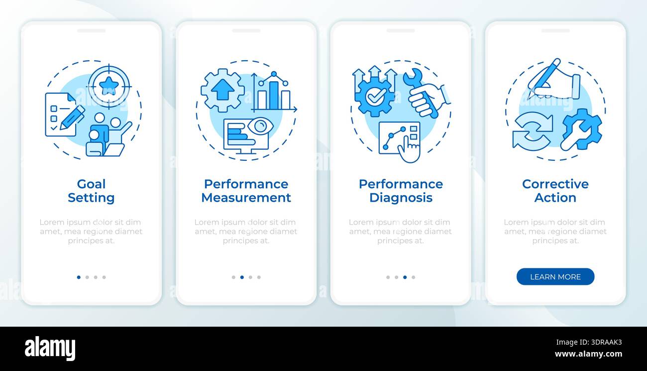 Marketing control process blue onboarding mobile app screen Stock Vector