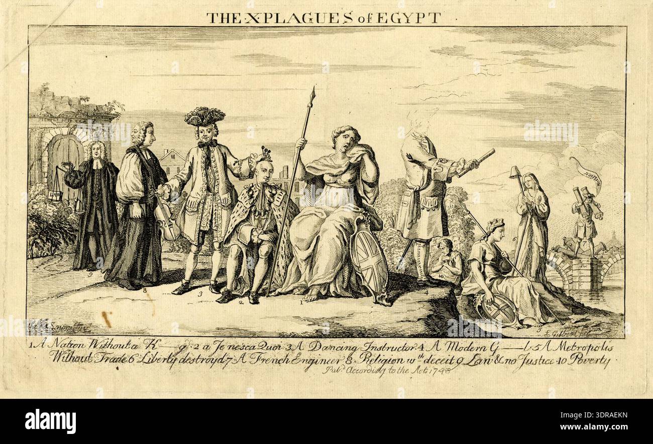 This circa 1749 etching and engraving depicts the Ten Plagues of Egypt ...