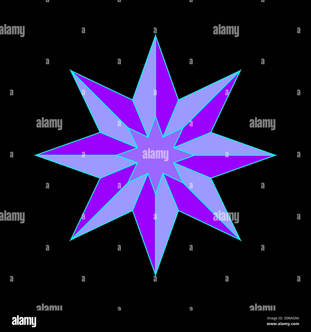 Eight pointed star. Purple celestial symbol. Symmetrical Vector shape. Bright violet element. Stock Vector