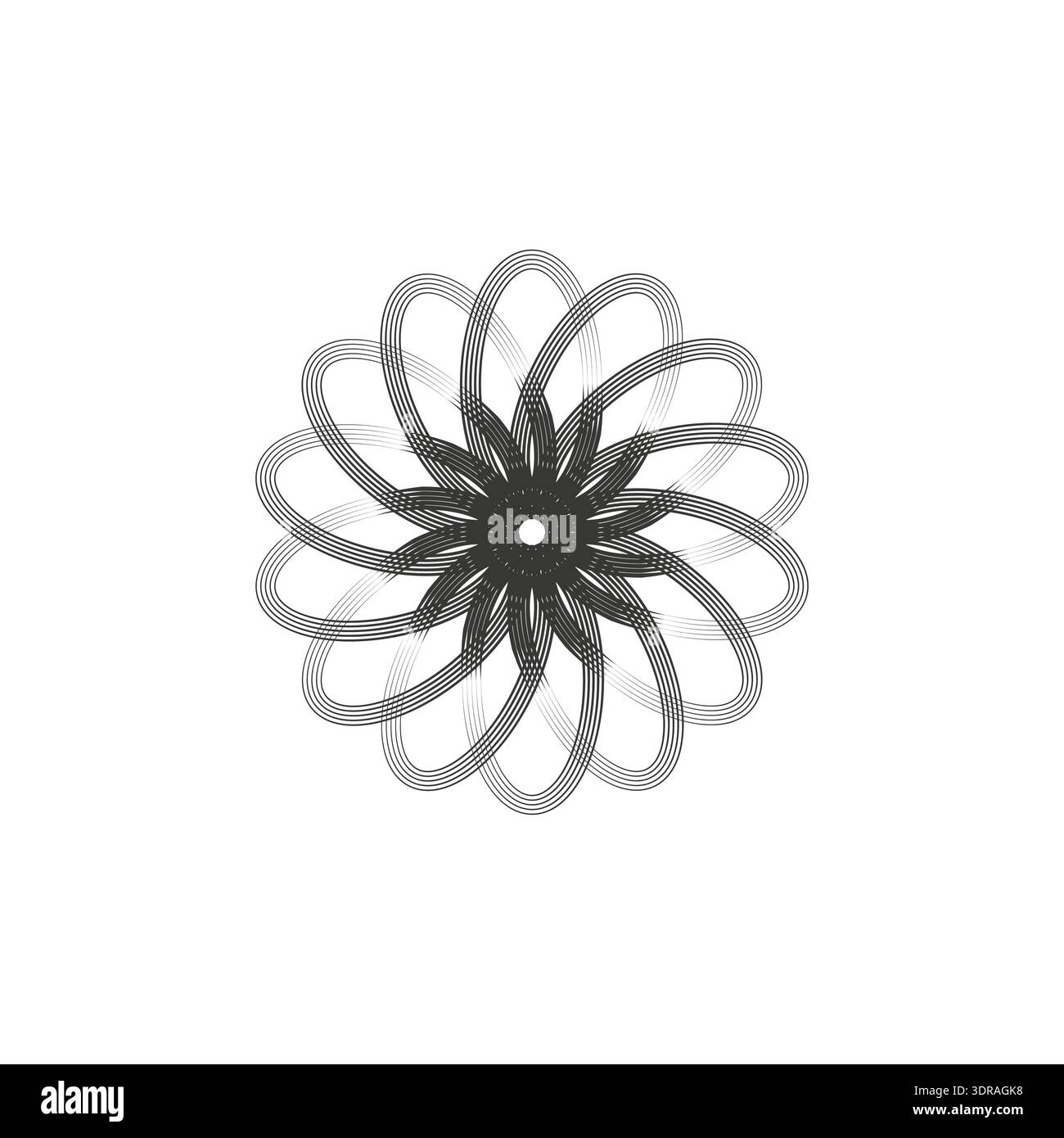 Abstract spiral shape. Radial round element. Black Vector pattern. Intricate circle figure. Stock Vector