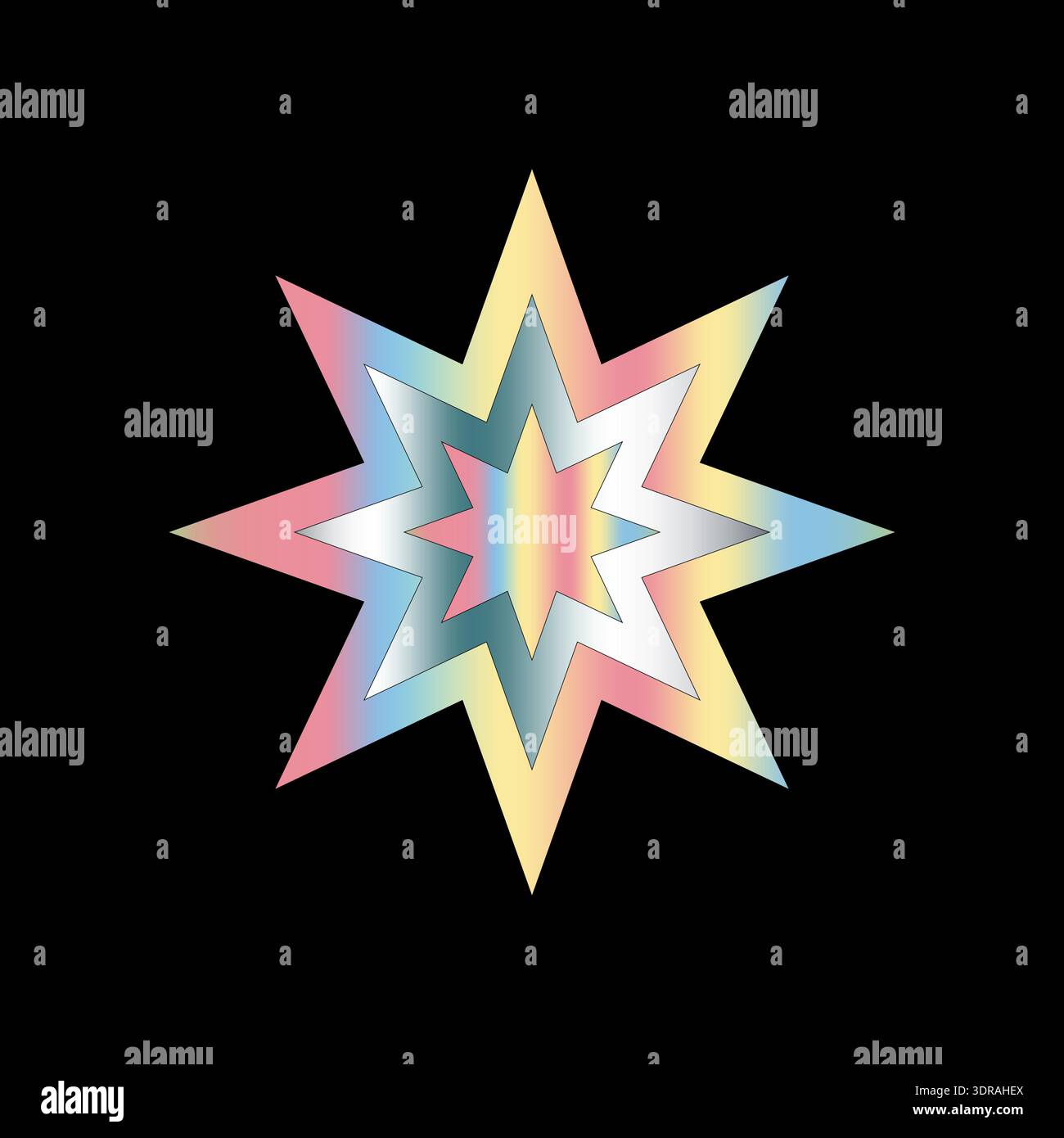 Seven pointed star. Spectrum gradient Vector. Exploding color element. Dark black background. Stock Vector