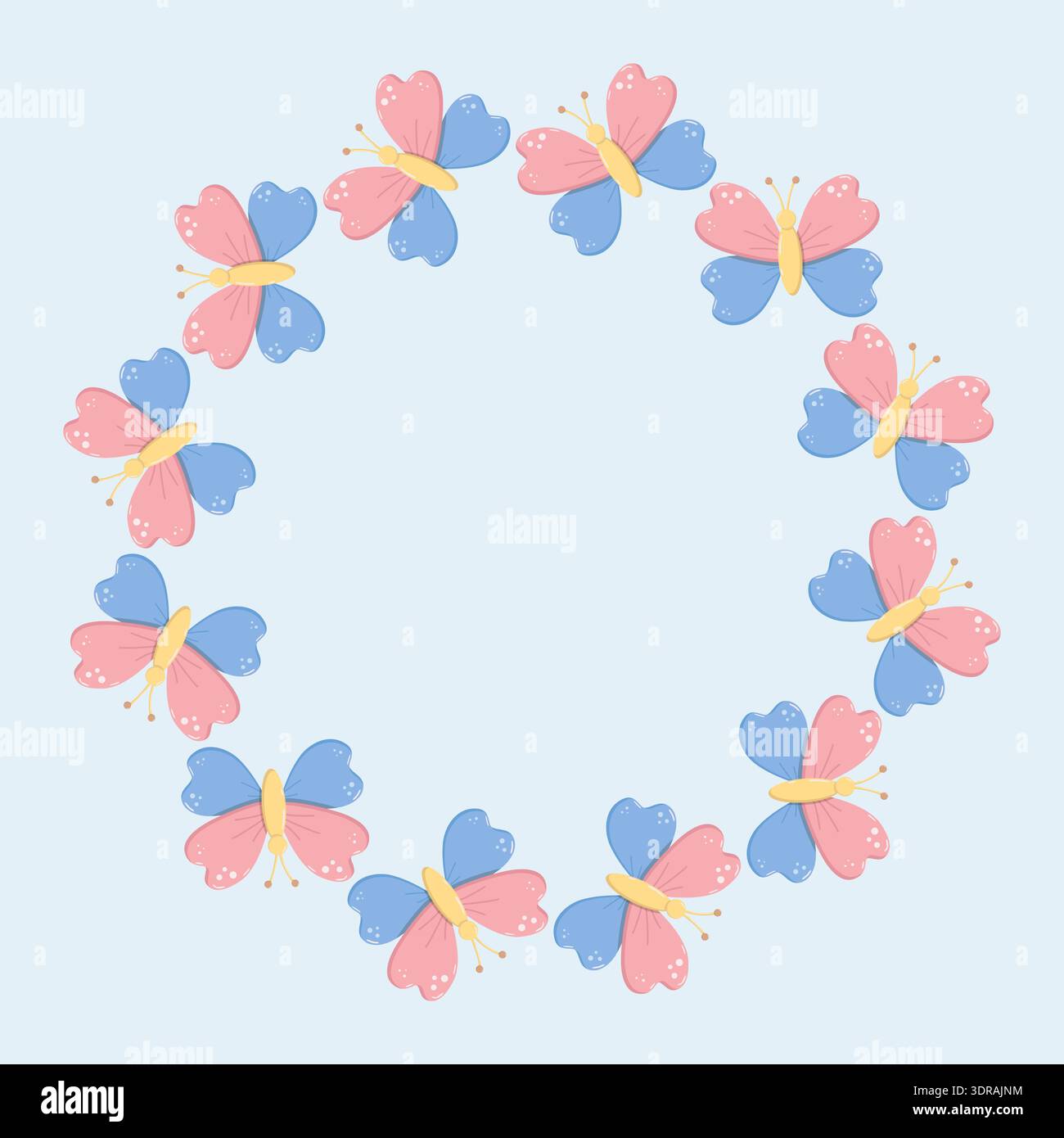 Butterfly Wreath Illustration Pink Blue Stock Vector
