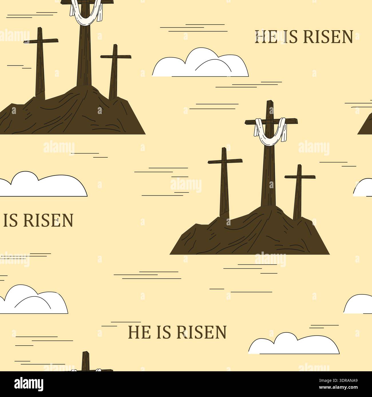 He is risen Easter seamless pattern, cross sky, cloud Stock Vector