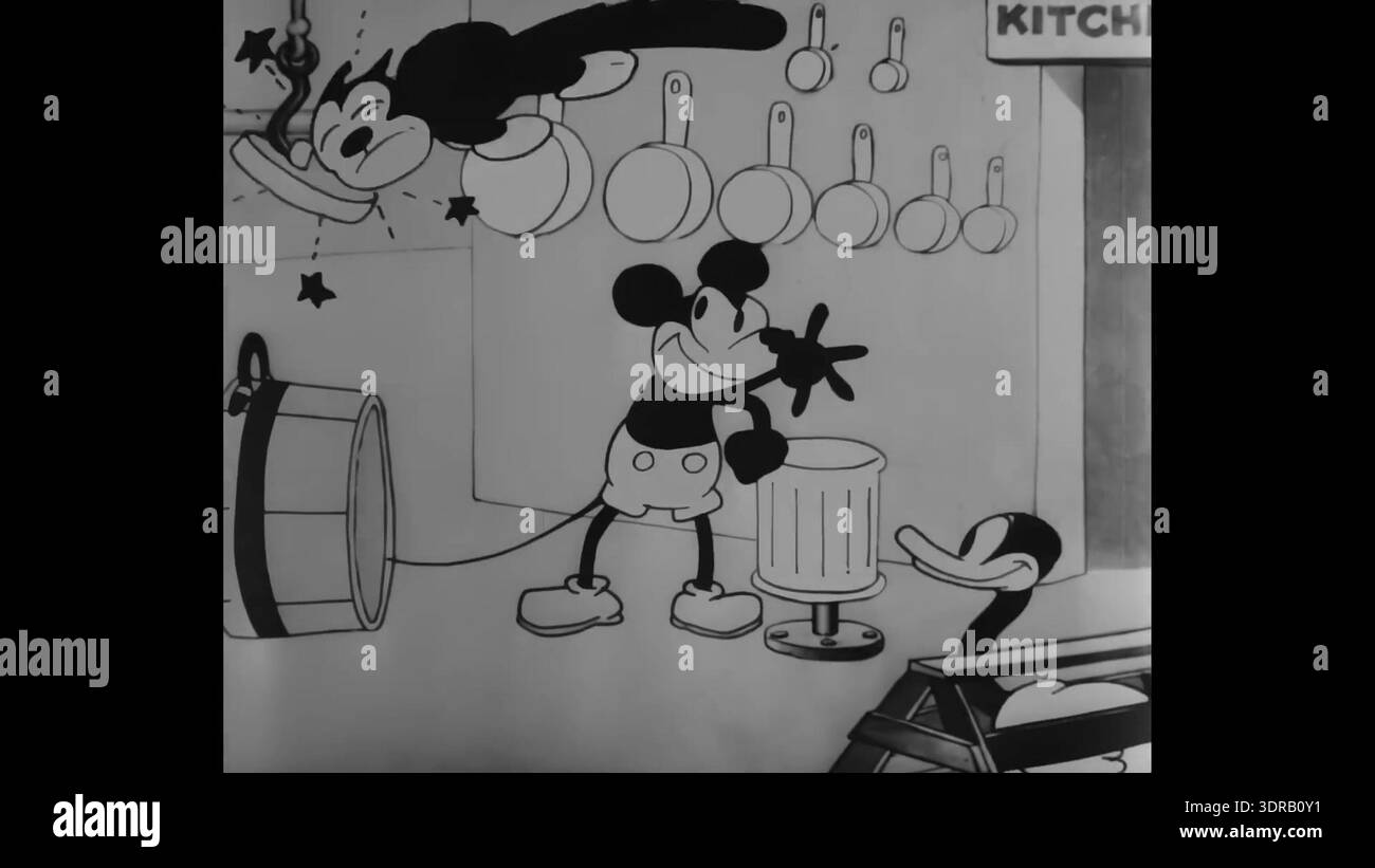 This screenshot from the 1928 animated short Steamboat Willie by Walt ...