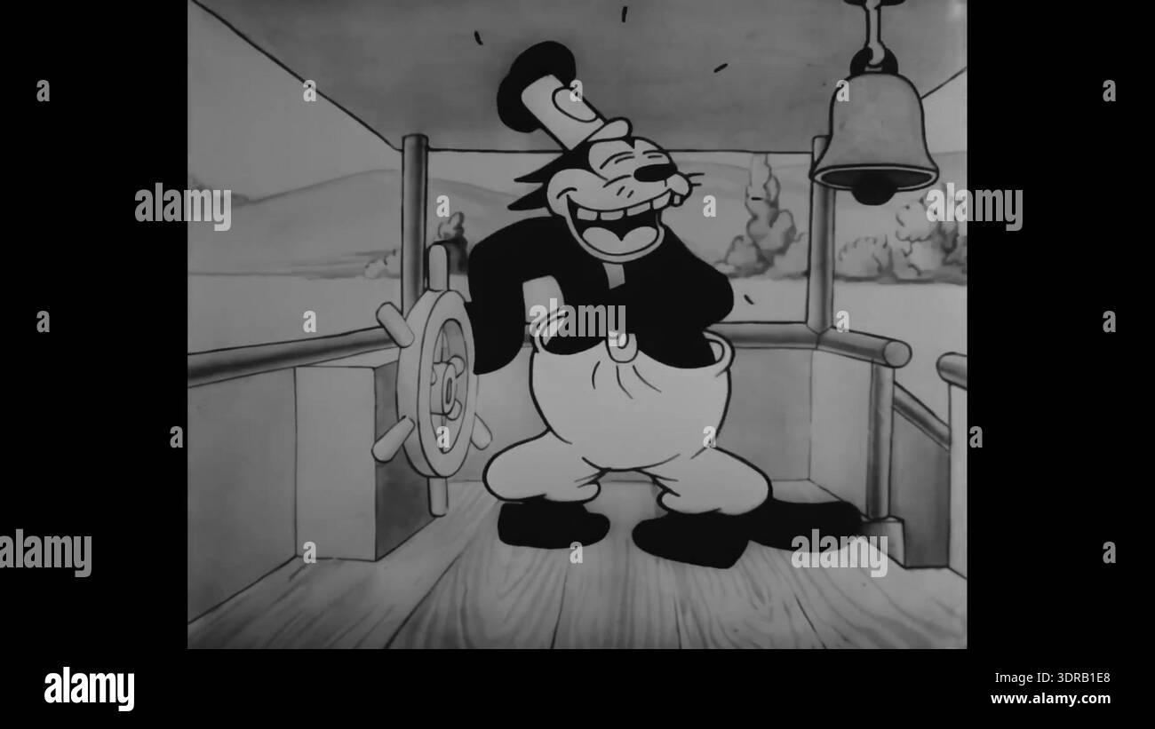 This screenshot from the 1928 animated short 'Steamboat Willie' by Walt ...