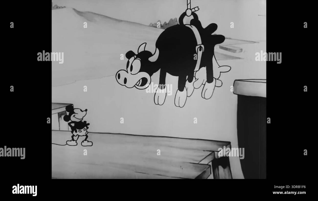 This frame from 'Steamboat Willie' (1928) depicts Mickey Mouse