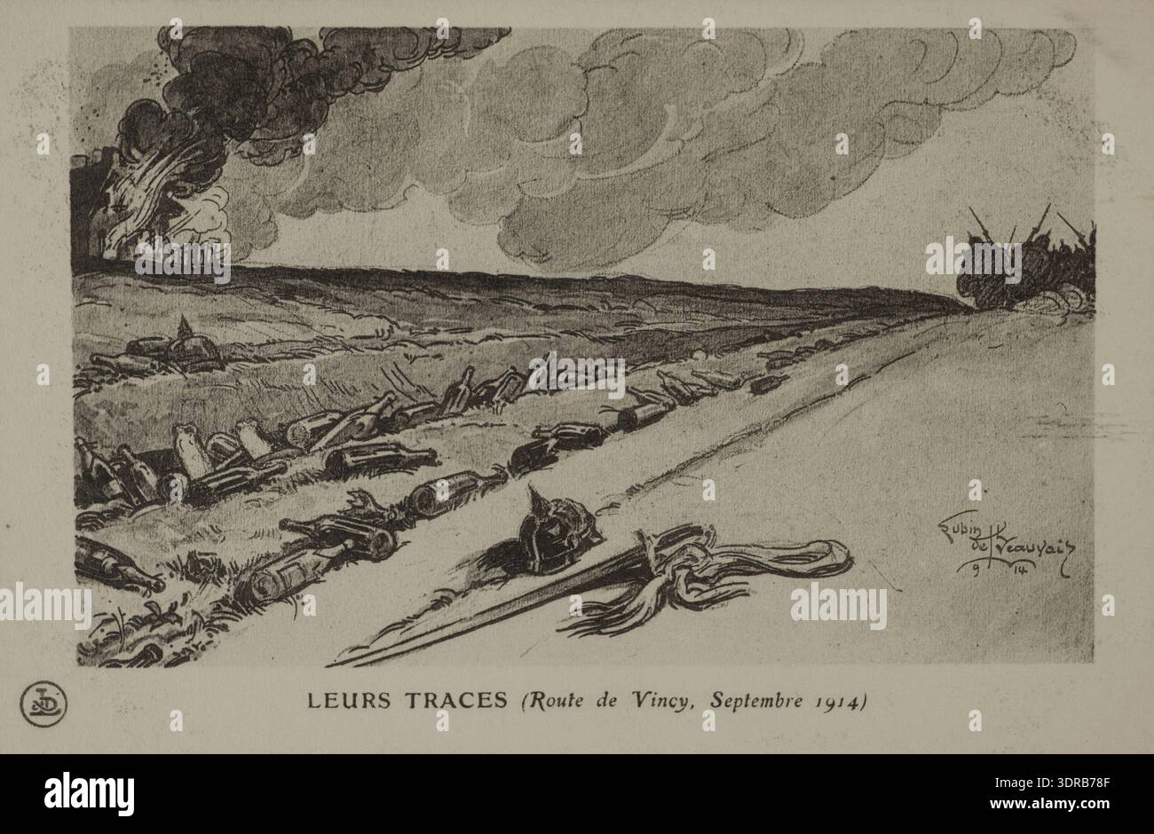A World War I propaganda postcard from France, September 1914, shows a ...