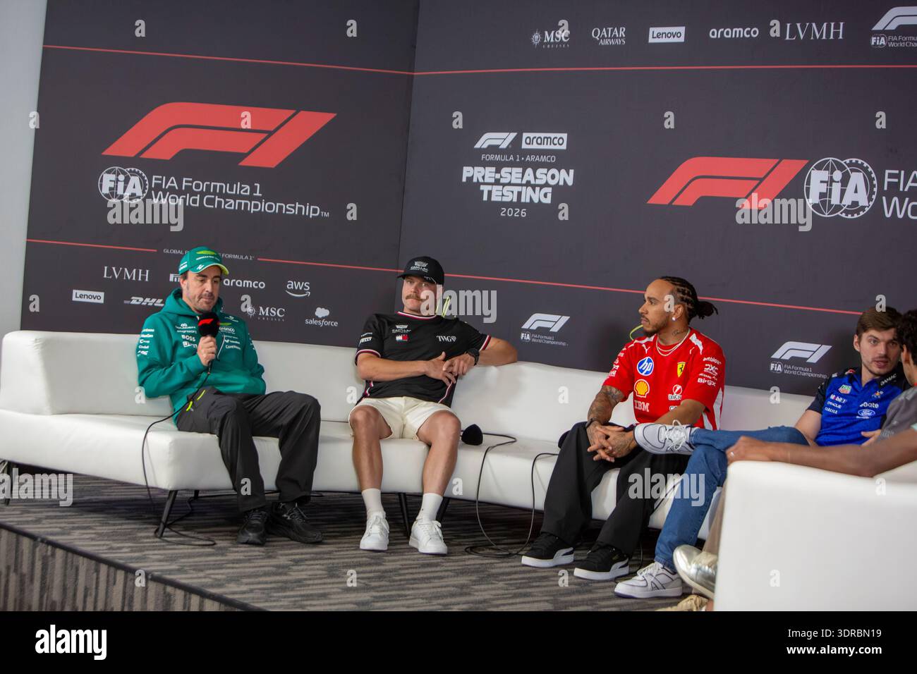 Drivers Lewis Hamilton, Fernando Alonso, Max Verstappen and Valterri ...