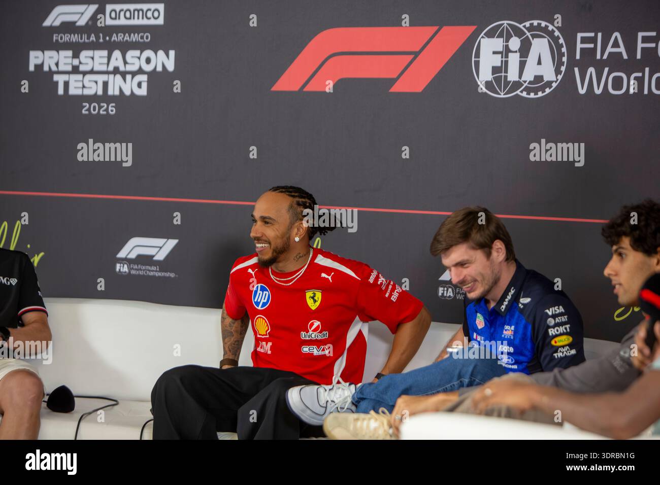 Drivers Lewis Hamilton, Fernando Alonso, Max Verstappen and Valterri ...