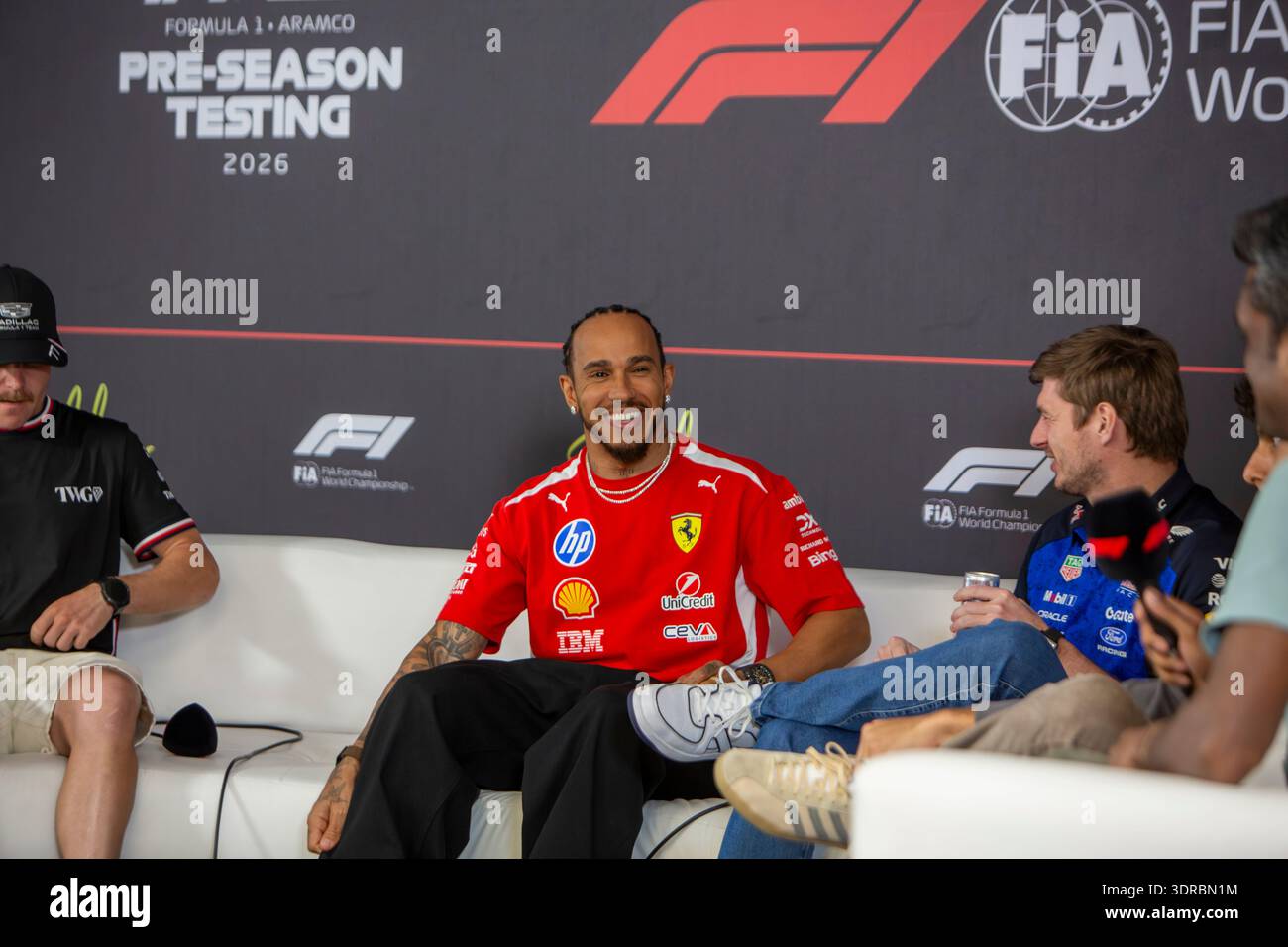 Drivers Lewis Hamilton, Fernando Alonso, Max Verstappen and Valterri ...