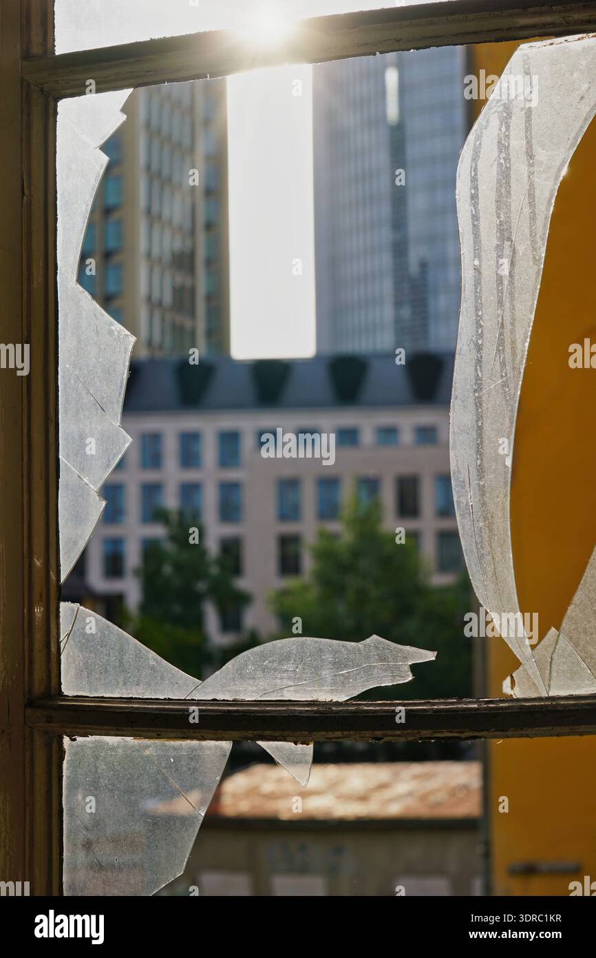 Broken window pane Stock Photo