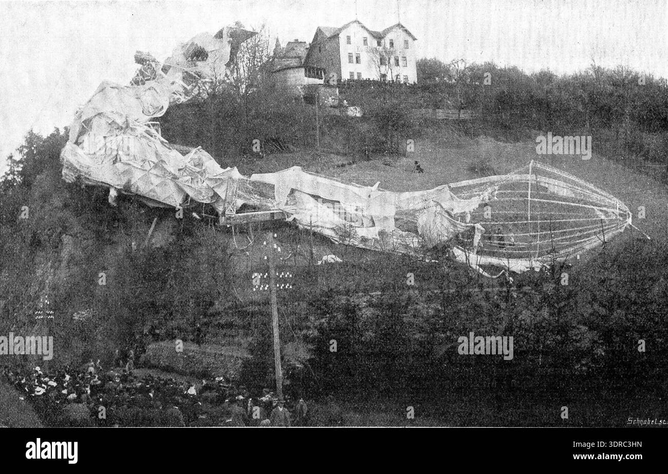 Zeppelin Frame The photograph shows the wreckage of Zeppelin II on a hill in Weilburg ...