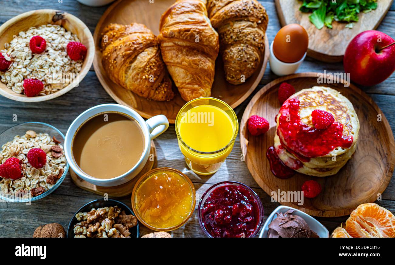 Breakfast served with coffee Stock Photo