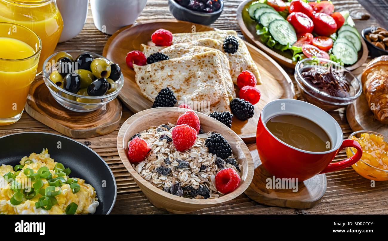Breakfast served with coffee Stock Photo