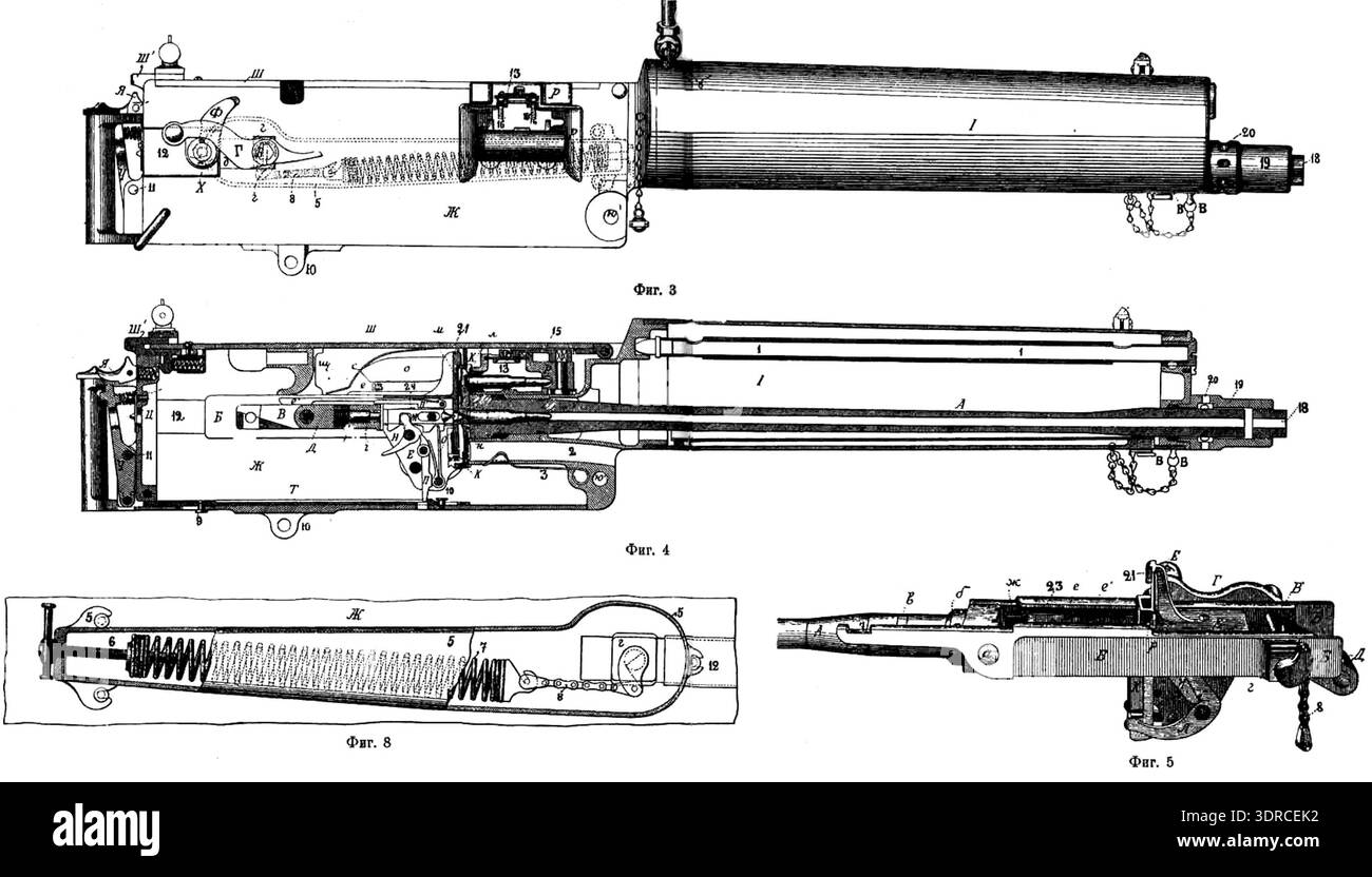 This 1905 technical drawing illustrates the maxim machine gun hi-res ...