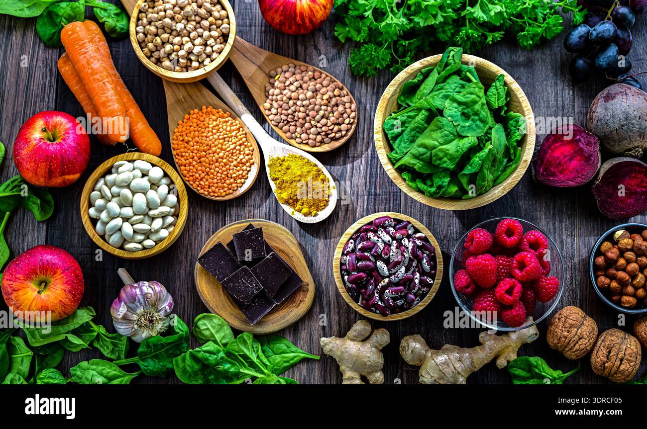 Foods rich in antioxidants. Healthy diet Stock Photo