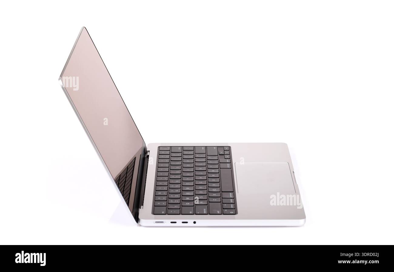 Laptop with a blank screen isolated on a white background Stock Photo